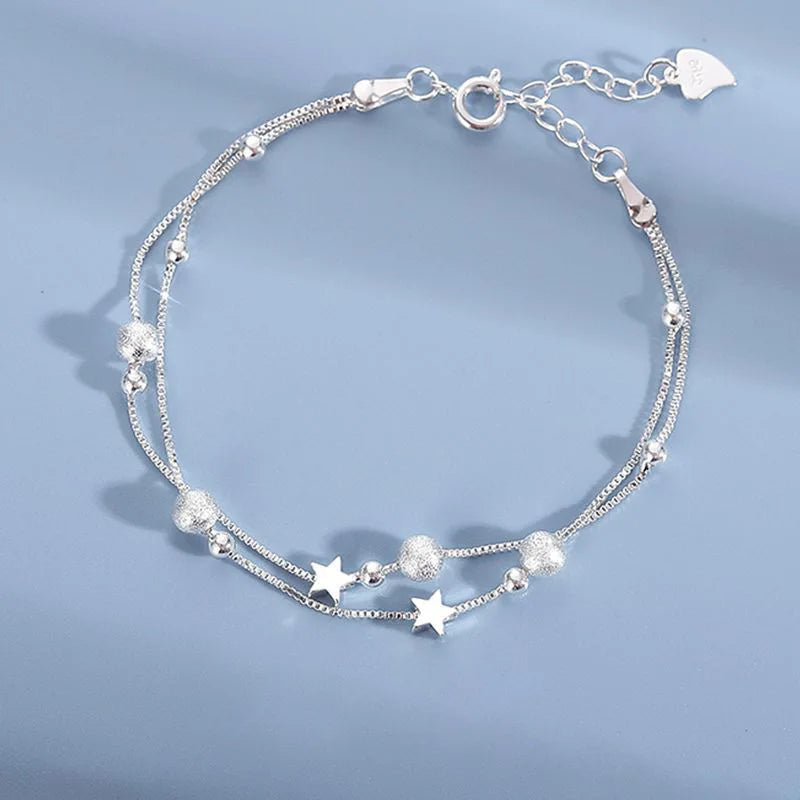 925 Sterling Silver Heart Necklace & Bracelet Set - Blue Crystal