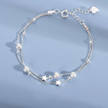 925 Sterling Silver Heart Necklace & Bracelet Set - Blue Crystal