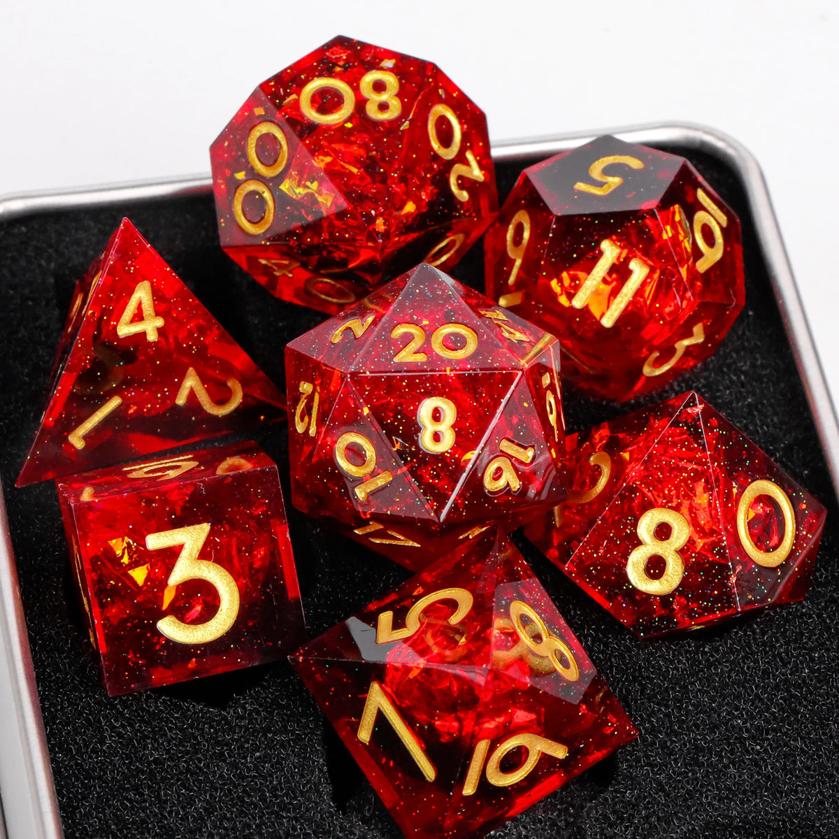 7-Piece Sharp-Edge Resin RPG Dice Set with Liquid-Core Options