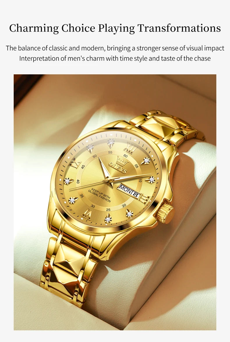 OLEVS 2906 Couple Watch - Roman Scale, Diamond Dial, Rhombus Strap, Waterproof