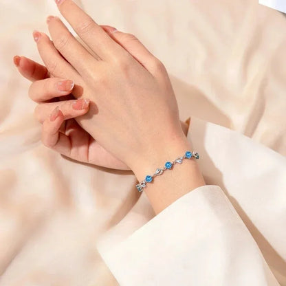 925 Sterling Silver Heart Necklace & Bracelet Set - Blue Crystal