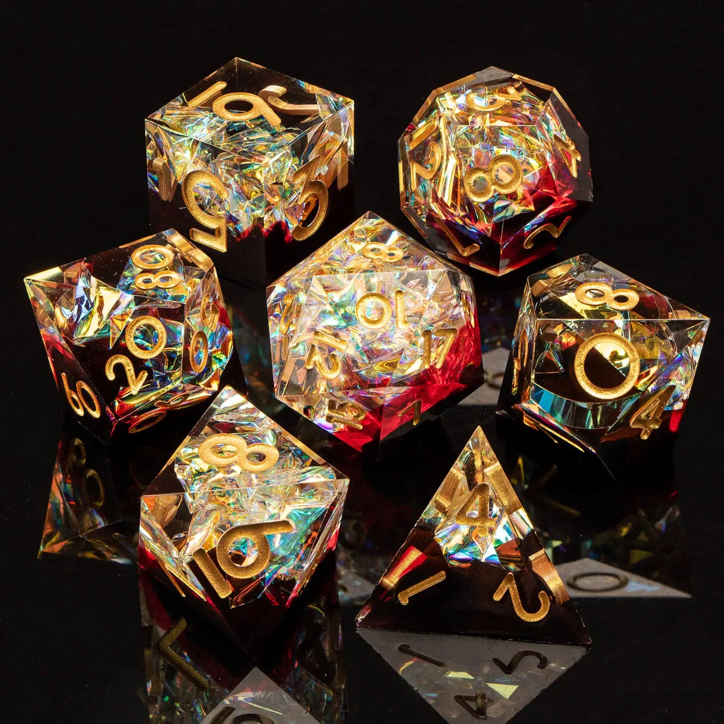 7-Piece Handmade Resin DnD Dice Set - Sharp Edge RPG Dice