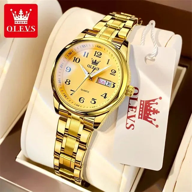 OLEVS Women’s Stainless Steel Quartz Watch with Date and Week Display
