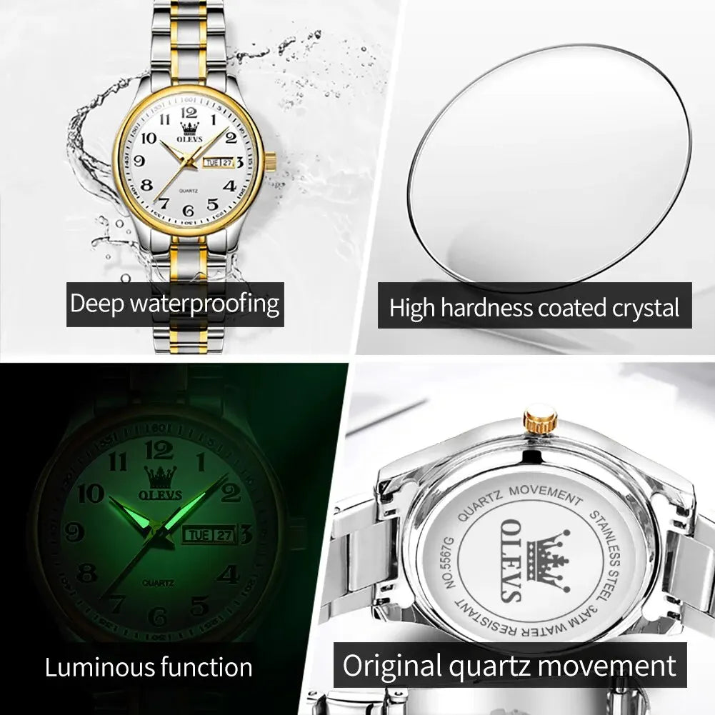 OLEVS Women’s Stainless Steel Quartz Watch with Date and Week Display