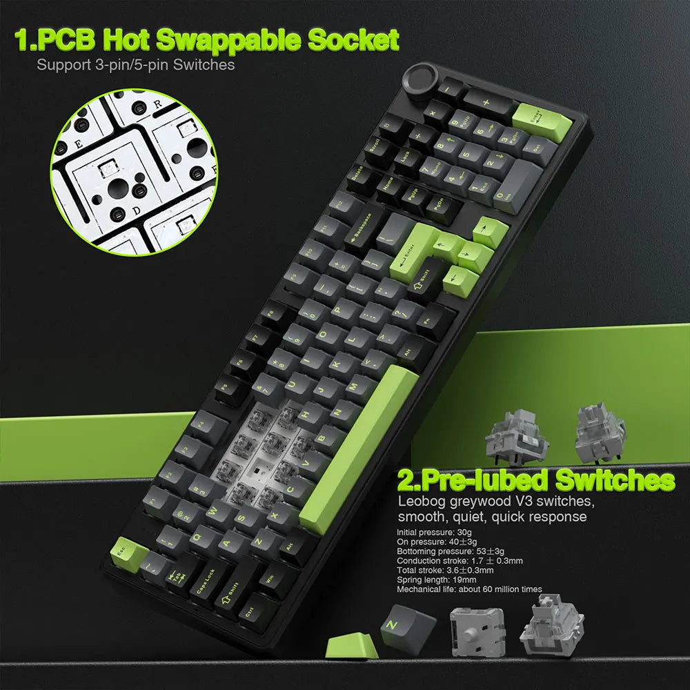 AULA F99PRO Wireless Mechanical Keyboard - Gasket Mount, Hot-Swap, 8000mAh