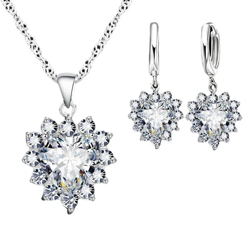 Heart Necklace & Earrings Set - Bridal Jewelry Gift