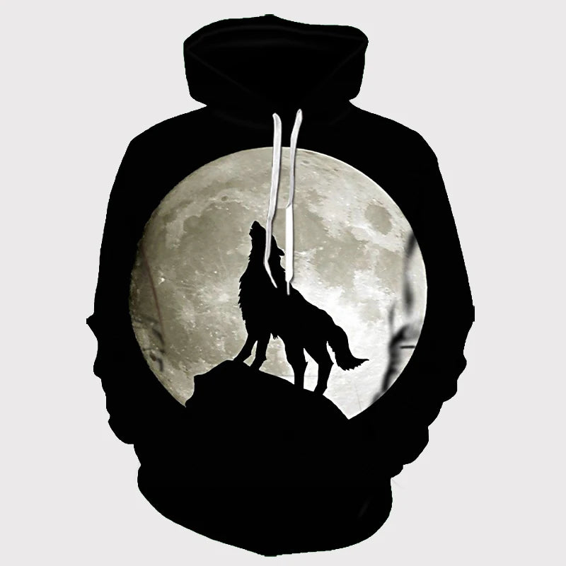 Wolf 3D Print Hoodie - Polyester O-Neck Oversized Streetwear