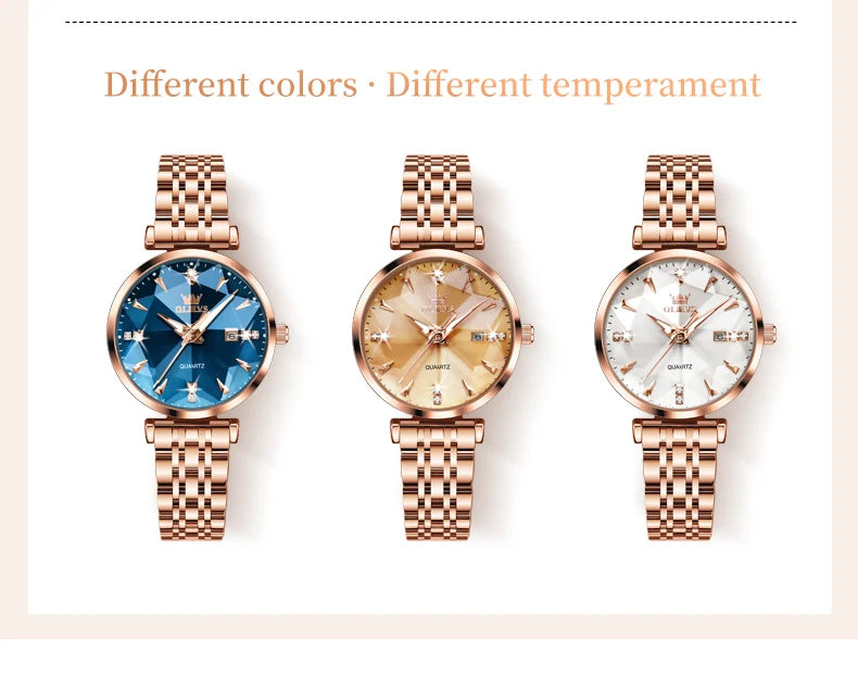 OLEVS 5536 Women's Luxury Watch - Sapphire Crystal, Zircon Scale, Chronograph, Waterproof