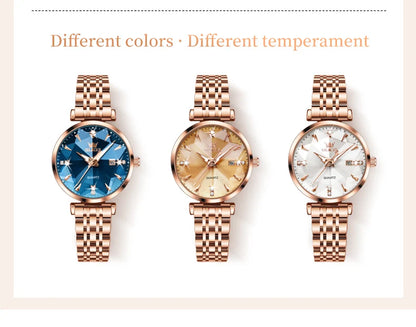 OLEVS 5536 Women's Luxury Watch - Sapphire Crystal, Zircon Scale, Chronograph, Waterproof