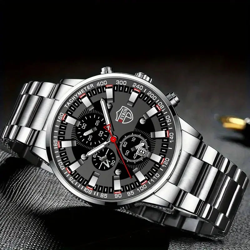 DEYROS Men's Luxury Quartz Watch - Stainless Steel Band, Numberless Dial, Bracelet Clasp