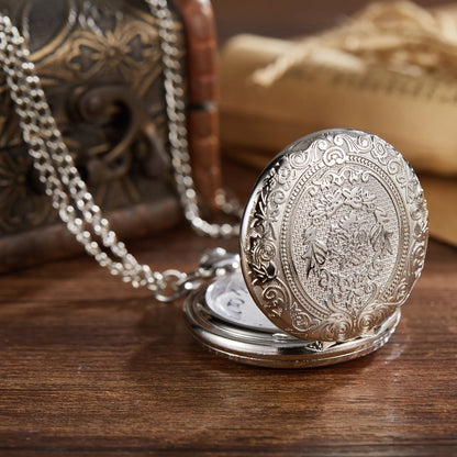 Retro Carved Pocket Watch - Flip Cover Necklace Gift