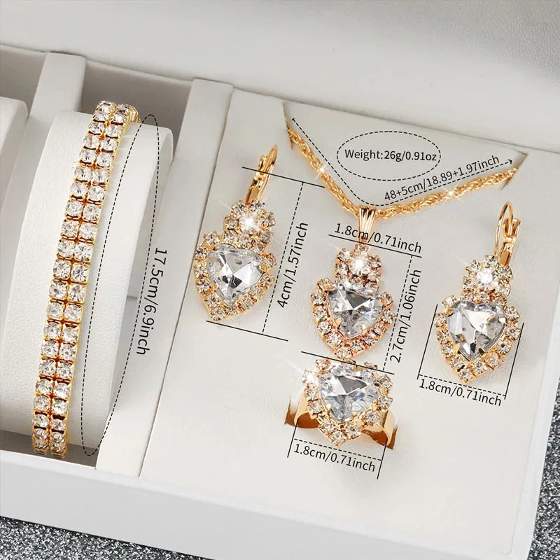 RUNERR Women's 6pcs Full Diamond Quartz Watch & Jewelry Set - Gold Steel Band, Roman Numeral, 30mm