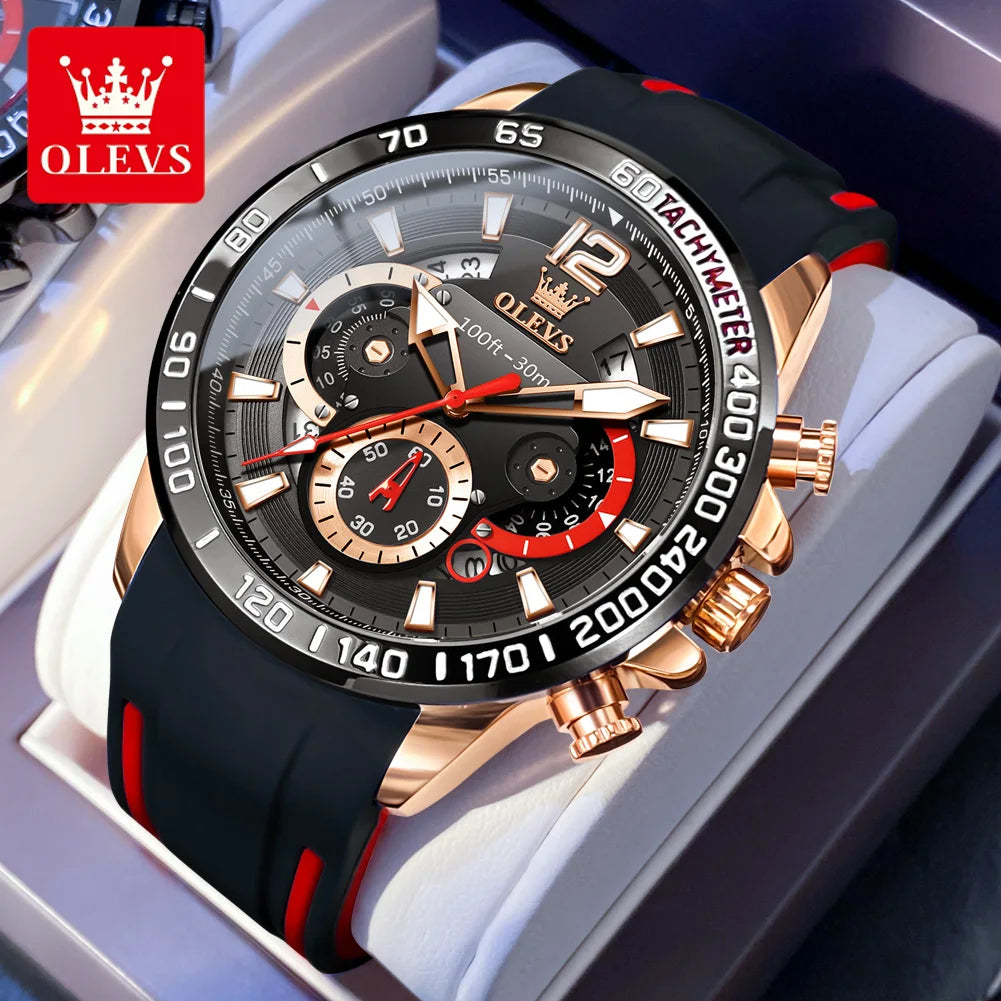 OLEVS 9936 Men's Watch - Luxury, Silicone Strap, Waterproof, Chronograph, Night Light