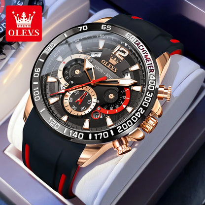 OLEVS 9936 Men's Watch - Luxury, Silicone Strap, Waterproof, Chronograph, Night Light