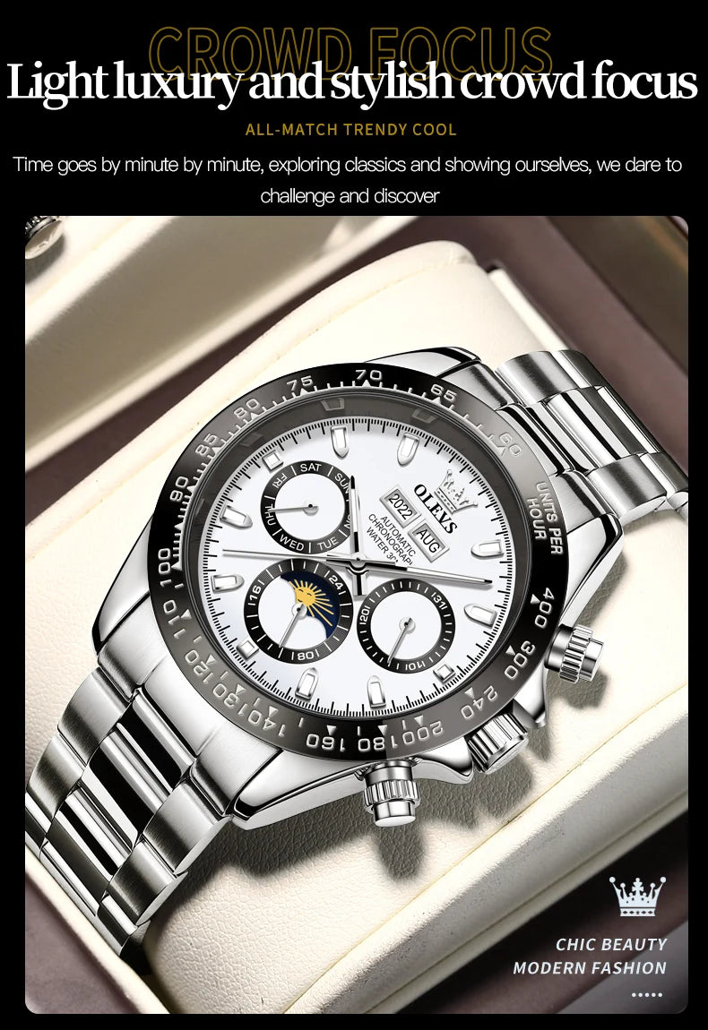 OLEVS 6654 Men's Watch - Automatic Mechanical, Sport, Waterproof, Luminous, Week Calendar