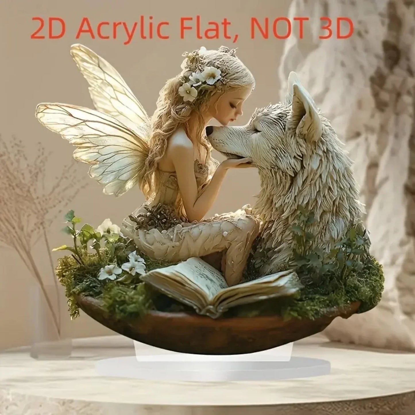 Wolf and Fairy Acrylic Plaque - 20x20cm 2D Desktop Decor Sign