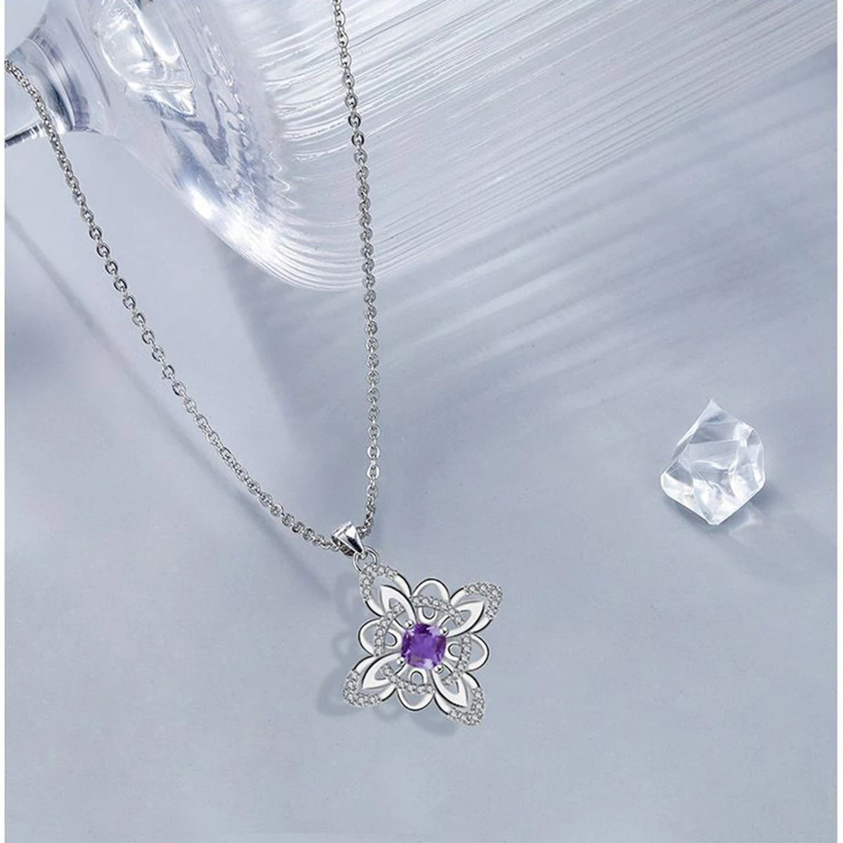 Celtic Knot Pendant Necklace – Stainless Steel, Zircon, Silver