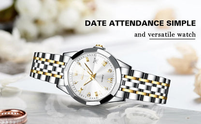 OLEVS 9931 Women's Watch - Stainless Steel, Dual Calendar, Luxury, Waterproof, Jewelry Set