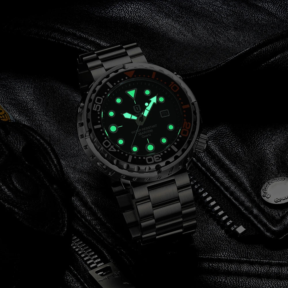QINGXIYA Men’s Quartz Watch with Luminous Hands and Calendar