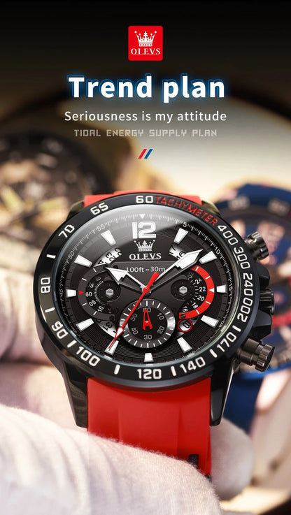 OLEVS 9936 Men's Watch - Luxury, Silicone Strap, Waterproof, Chronograph, Night Light