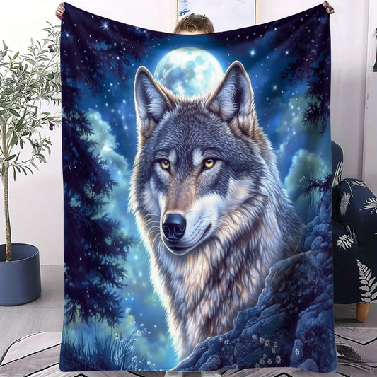 Cosmic Wolf Flannel Blanket - Polyester Coral Fleece Throw