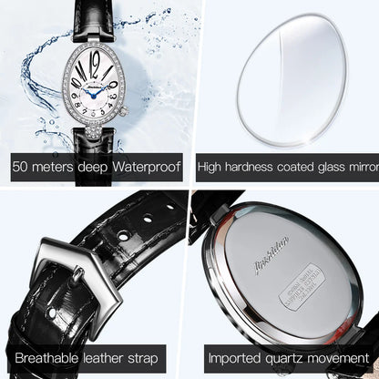 JSDUN 8827 Women's Quartz Watch - 50M Waterproof, Leather Band, Luxury