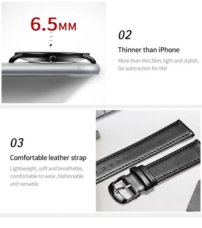 OLEVS 5869 Men's Watch - Ultra Thin 6.5mm, Minimalist, Leather Strap, Waterproof, Auto Date
