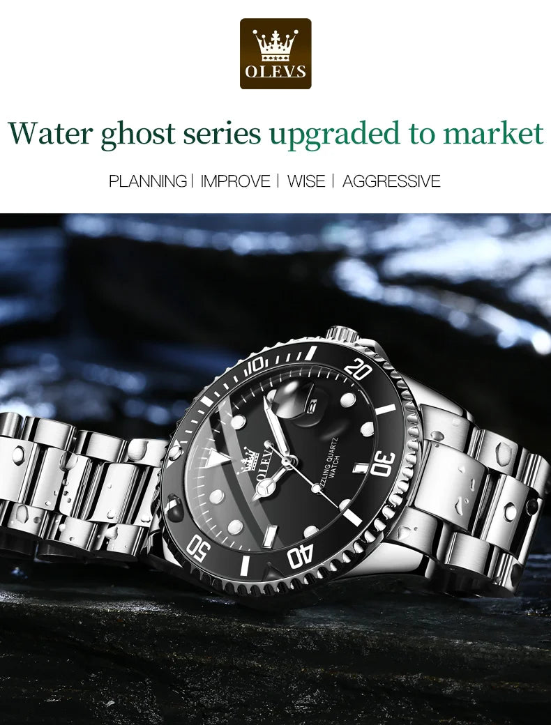 OLEVS 5885 Men's Watch - Luxury, One-Way Rotating Outer Ring, Auto Date, Waterproof, Quartz