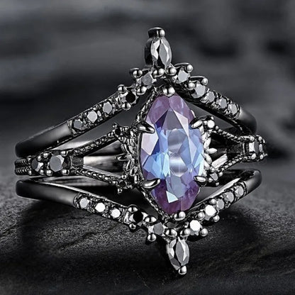 Black Stone Ring Set - Blue & Black Oval & Round Rings