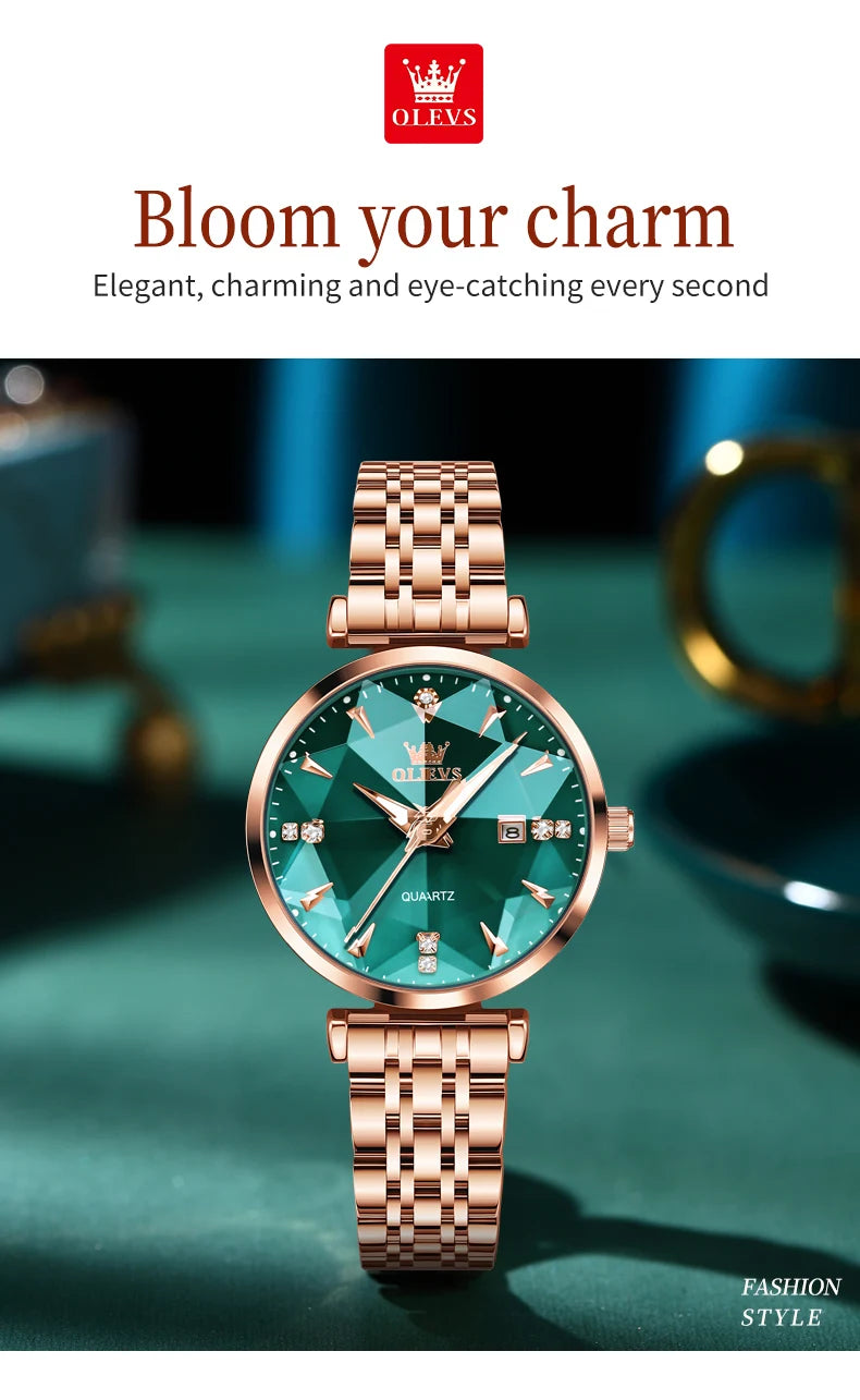 OLEVS 5536 Women's Luxury Watch - Sapphire Crystal, Zircon Scale, Chronograph, Waterproof