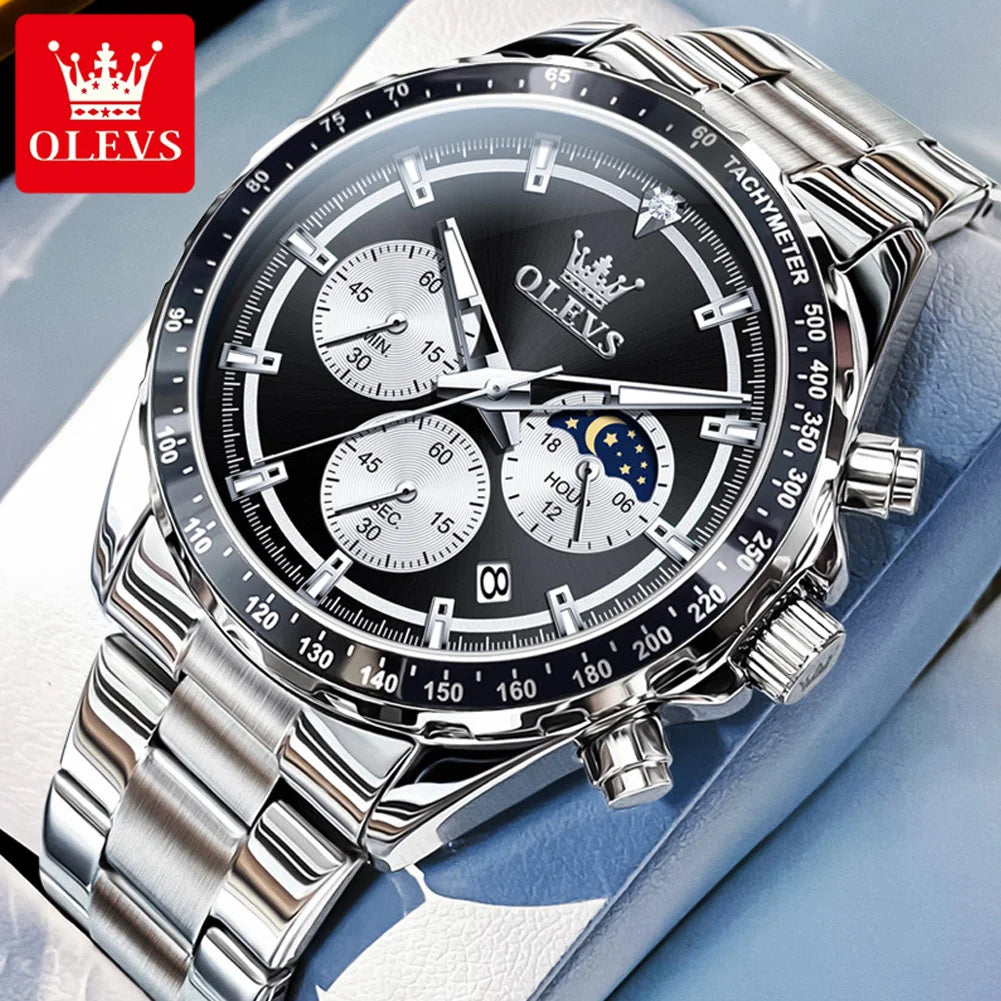 OLEVS 2945 Men's Watch - Moon Phase, Chronograph, Waterproof, Backlight, Fashion Quartz