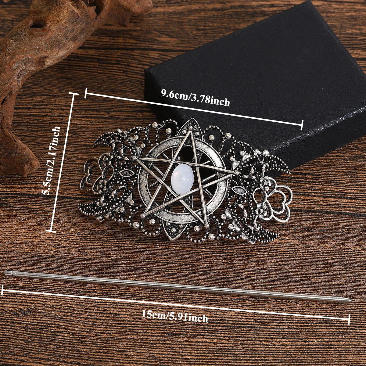Star & Heart Gemstone Hairpin – Viking Style, Metal Alloy, Blue/Pink/White