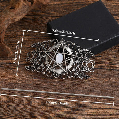 Star & Heart Gemstone Hairpin – Viking Style, Metal Alloy, Blue/Pink/White