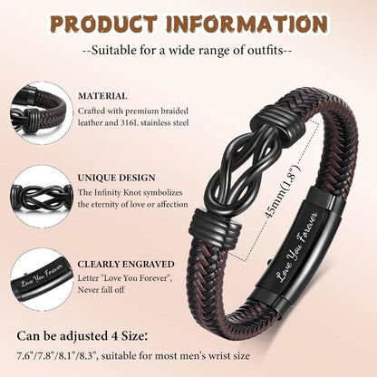 Braided Leather Bracelet - Engraved Gift for Men