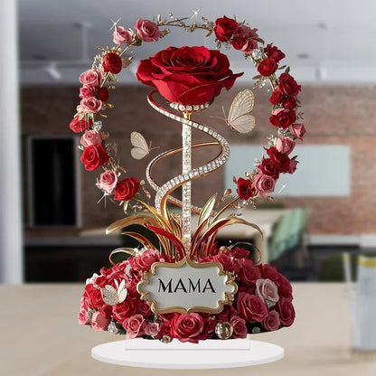 8" Acrylic Rose 'MOM' Standing Decoration – Love Theme, Pastoral Style