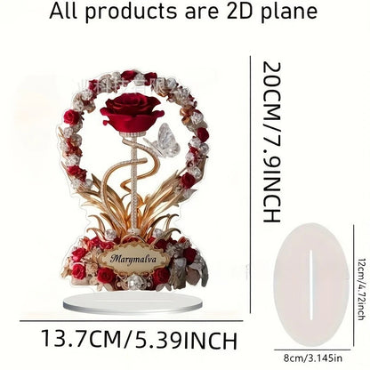 8" Acrylic Rose 'MOM' Standing Decoration – Love Theme, Pastoral Style
