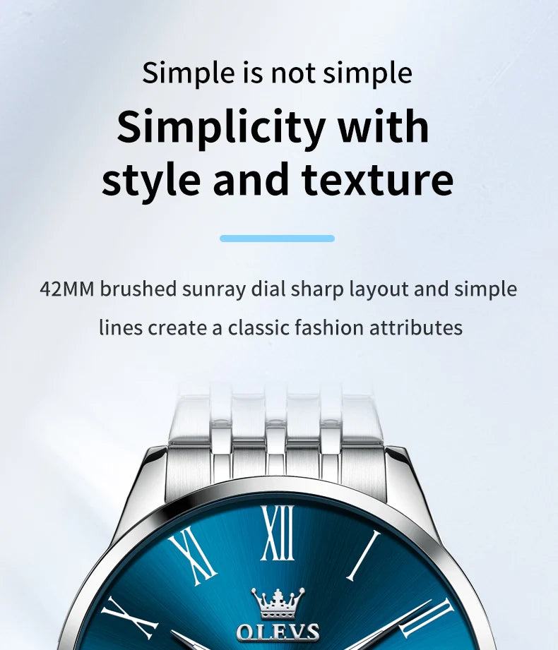 OLEVS 3633 Men's Watch - Business Simple, Waterproof, Luminous, Stainless Steel, Dual Calendar