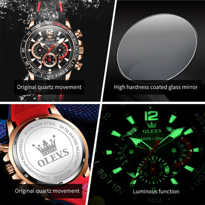 OLEVS 9936 Men's Watch - Luxury, Silicone Strap, Waterproof, Chronograph, Night Light