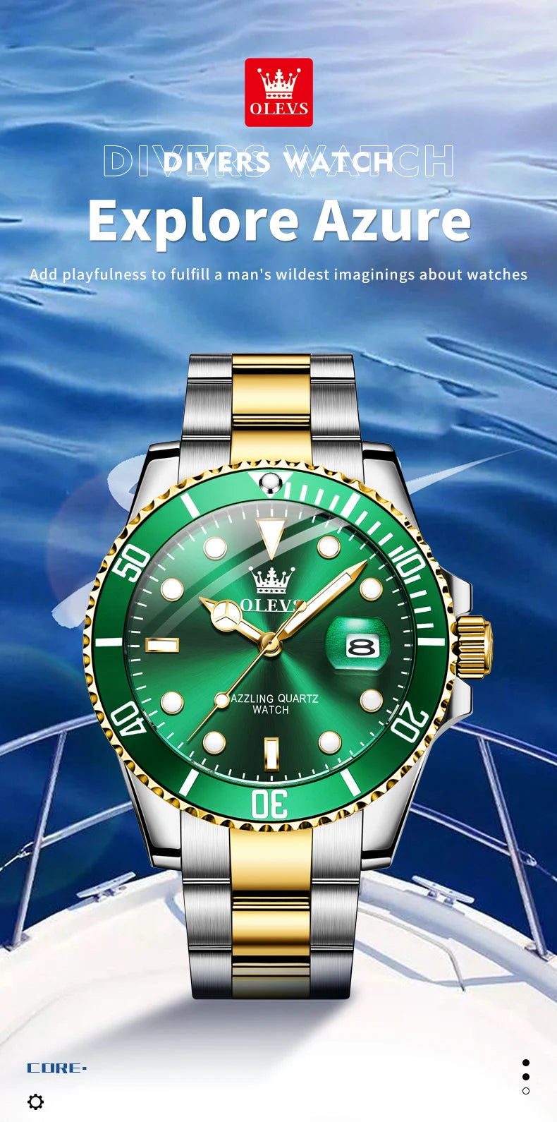 OLEVS 5885 Men's Watch - Original Brand, Waterproof, Stainless Steel, Automatic Date, Gifts