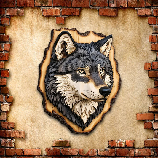 Wolf Wooden Wall Sign - 8in 2D Flat Heart-Shaped Farmhouse Decor