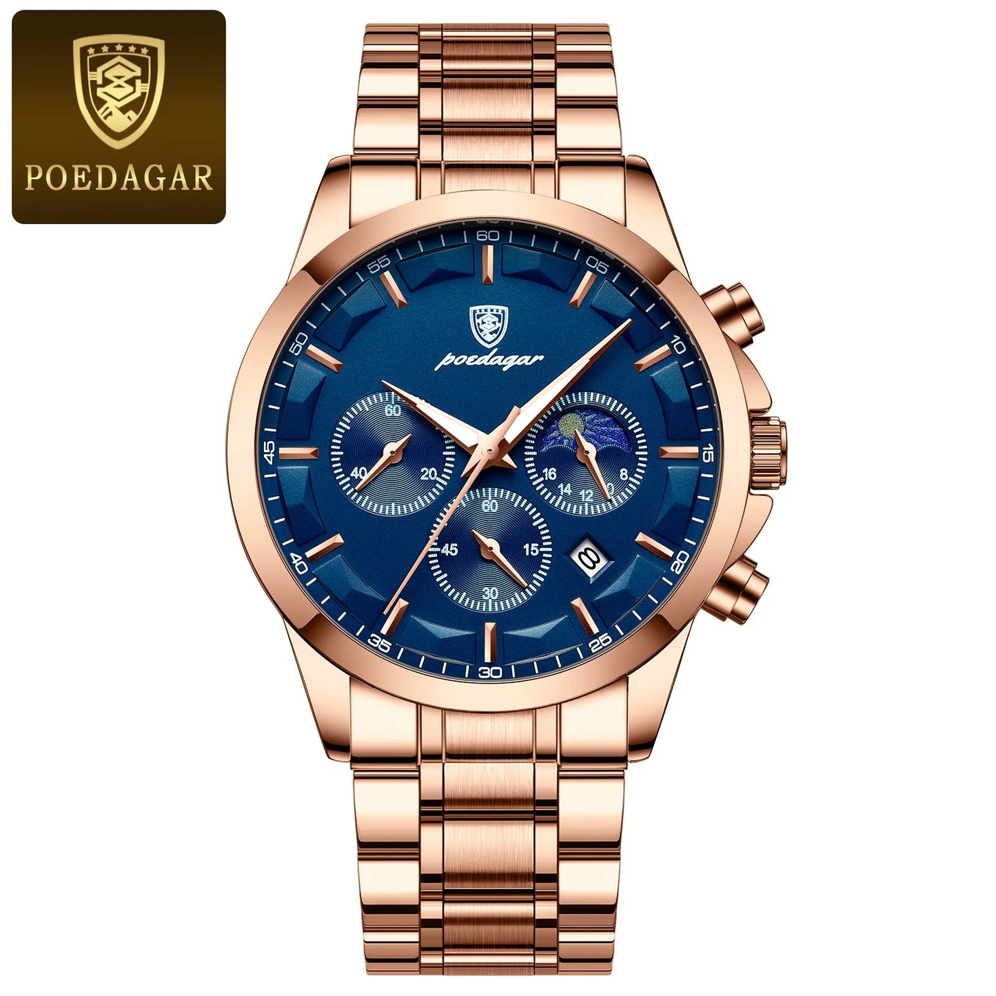 POEDAGAR 928 Men's Luxury Sport Watch - Leather Band, Luminous, Diver, 3ATM, Auto Date