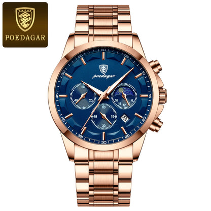 POEDAGAR 928 Men's Luxury Sport Watch - Leather Band, Luminous, Diver, 3ATM, Auto Date