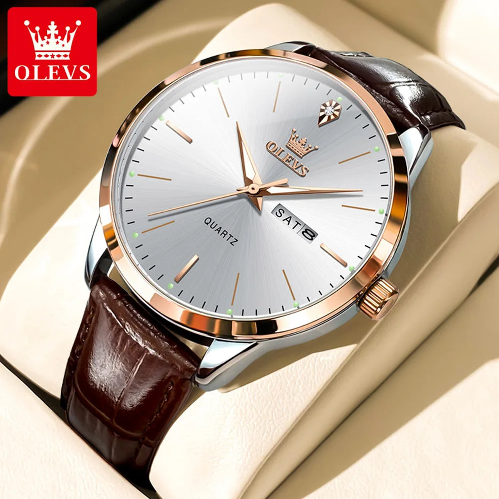 OLEVS 2935 Luxury Men's Watch - Roman Numeral, Auto Date, Shock Resistant, 3ATM, Leather Strap