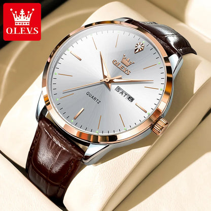 OLEVS 2935 Luxury Men's Watch - Roman Numeral, Auto Date, Shock Resistant, 3ATM, Leather Strap