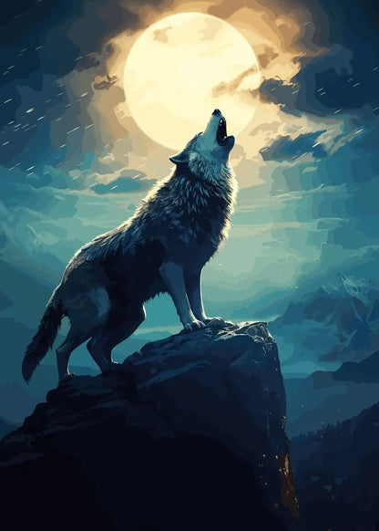 Moon Wolf Canvas Poster - Watercolor Spray Painting Wall Art
