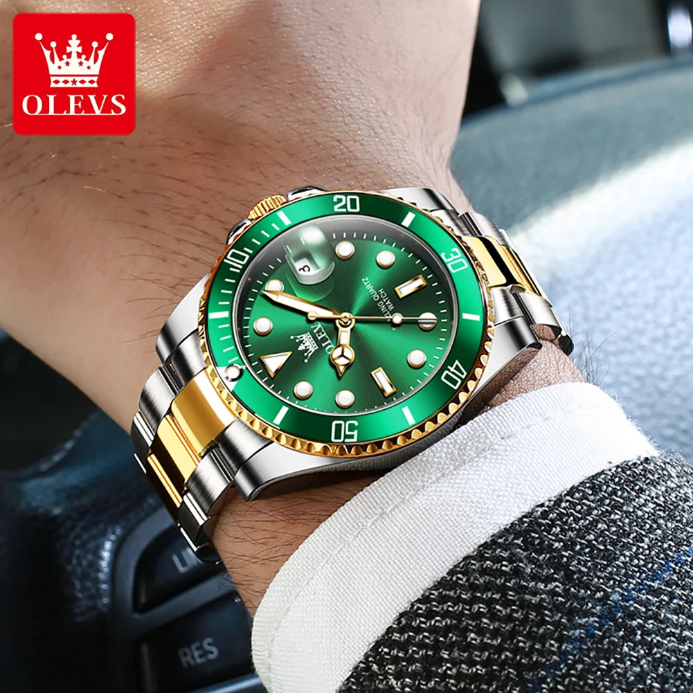 OLEVS 5885 Men's Watch - Original Brand, Waterproof, Stainless Steel, Automatic Date, Gifts