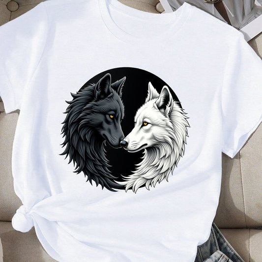 yin yang symbol with two wolves  women's comfit t-shirt