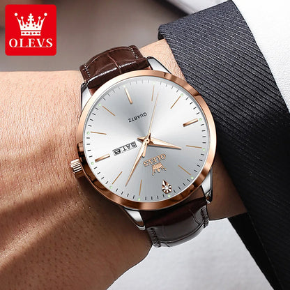 OLEVS 2935 Luxury Men's Watch - Roman Numeral, Auto Date, Shock Resistant, 3ATM, Leather Strap