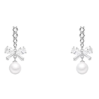 Bow Pearl Zircon Earrings