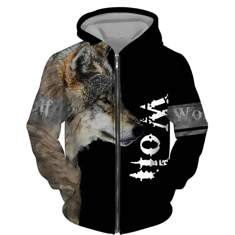 Wolf 3D Print Hoodie - Oversized Zipper Sweatshirt Streetwear